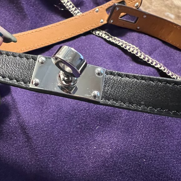 Hermès Kelly Double Tour Black Leather & Palladium Plated Wrap Bracelet - Size M - Picture 9 of 10